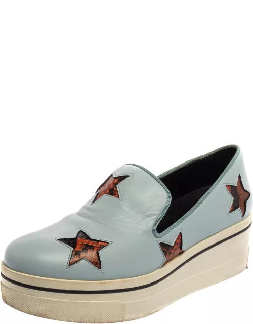 Stella McCartney Blue Faux Leather Binx Star Platform Slip On Sneaker