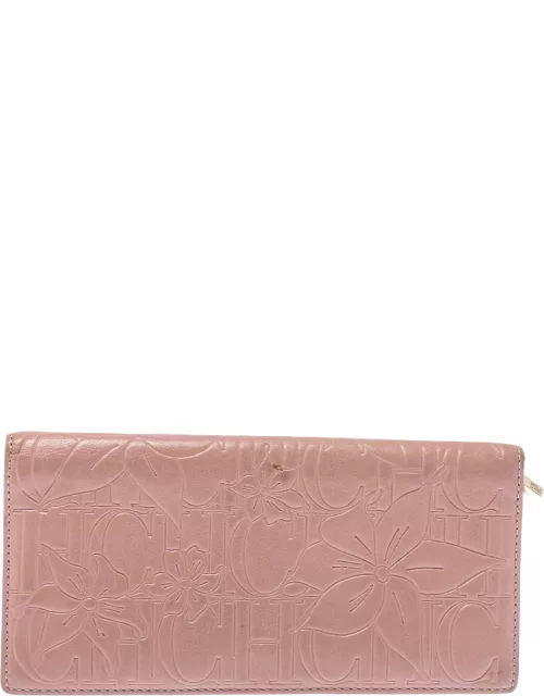 Carolina Herrera Pink Embossed Leather Continental Wallet