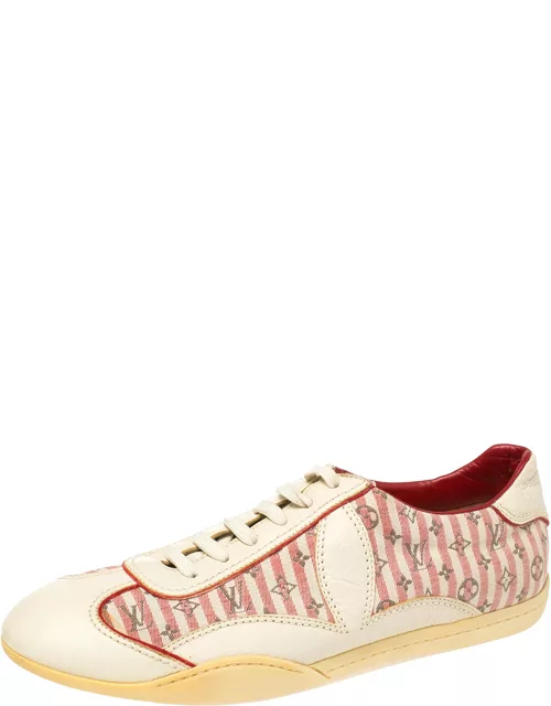 Louis Vuitton Cream /Red Monogram Canvas And Leather Sneaker