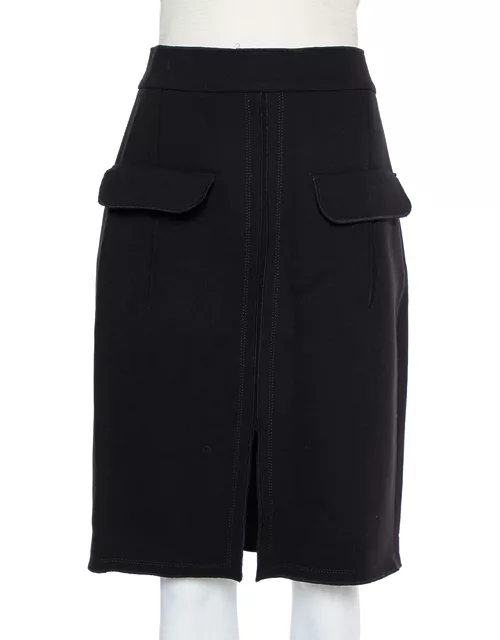 Oscar de la Renta Black Wool Paneled Short Skirt