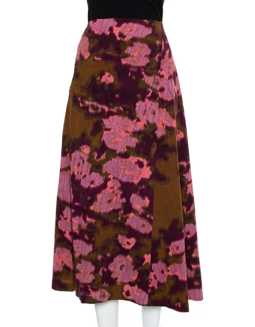 Kenzo Multicolor Abstract Printed Wool Smocked Detail Midi Skirt