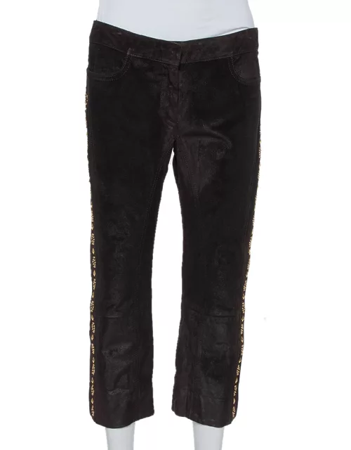 Roberto Cavalli Brown Leather Vintage Cropped Trousers
