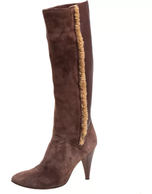 Dolce & Gabbana Brown Leather And Suede Knee Length Boot