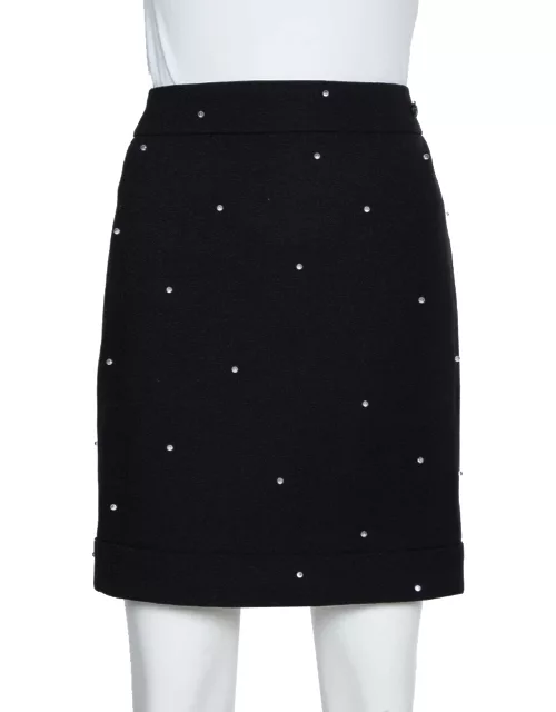 Chanel Black Wool Beads Embellished Mini Skirt