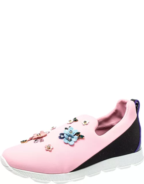 Dolce & Gabbana Pink Neoprene Embellished Slip On Sneaker