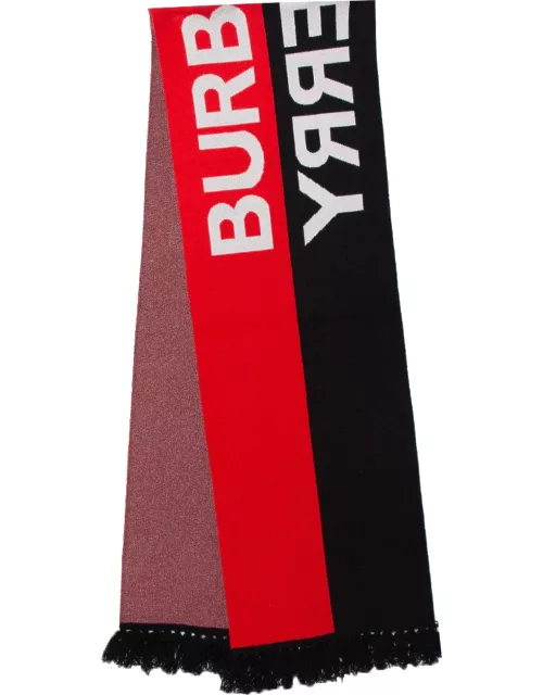 Burberry Bicolor Logo Intarsia Knit Cashmere Football Scarf