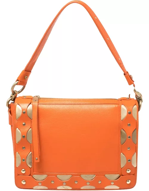 Versace Orange Leather Studded Flap Shoulder Bag