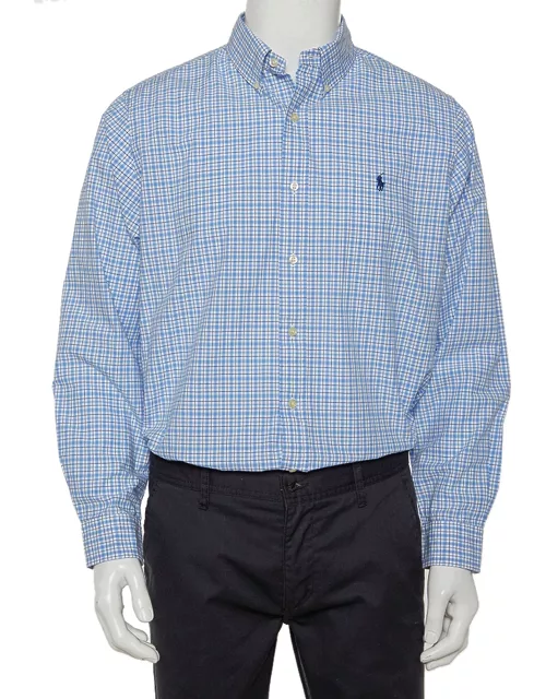 Ralph Lauren Blue & White Checkered Cotton Button Front Shirt