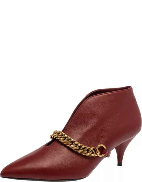 Burberry Burgundy Leather Bronwen Chain Embellished Pointed Toe Ankle Bootie