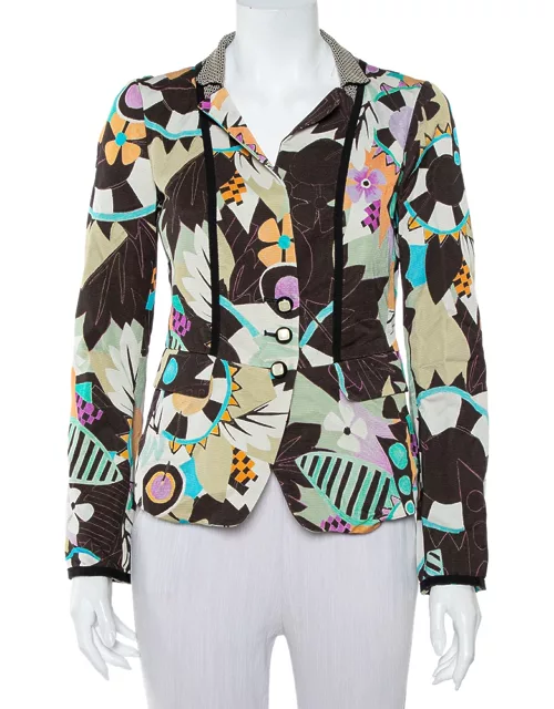 Etro Multicolor Abstract Printed Synthetic & Cotton Button Front Blazer