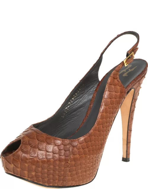 Gina Brown Python Peep Toe Platform Slingback Sandal