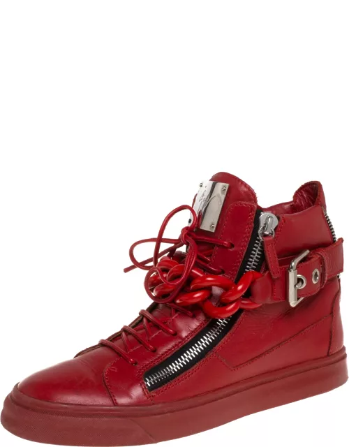 Giuseppe Zanotti Red Leather Chain Detail High Top Sneaker