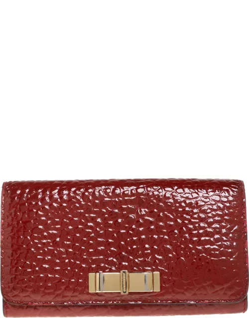 Burberry Red Embossed Patent Leather Penrose Continental Wallet