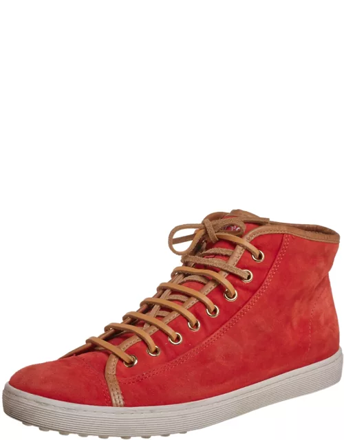 Tod's Orange/Brown Suede And Leather High Top Sneaker