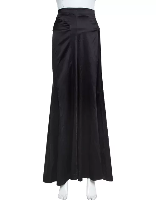 Just Cavalli Black Satin Paneled Maxi Skirt