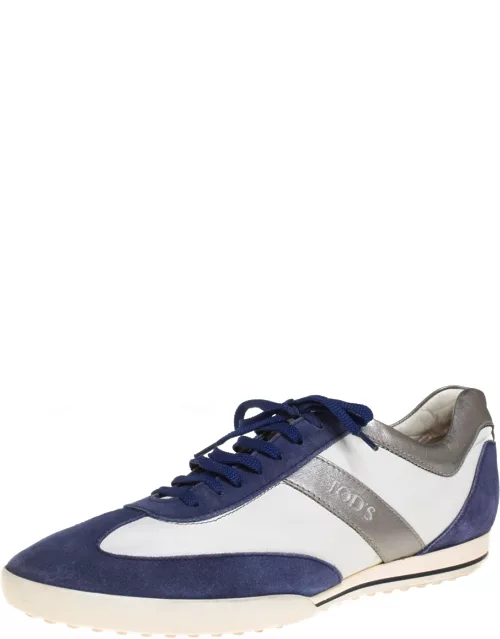 Tod's Blue/White Leather And Suede Low Top Sneaker