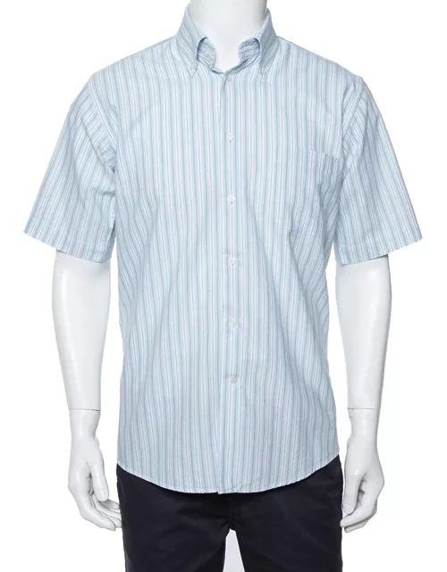 Balmain Tricolor Striped Cotton Short Sleeve Shirt