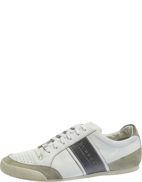 Burberry White/Grey Leather and Suede Lace Up Sneaker