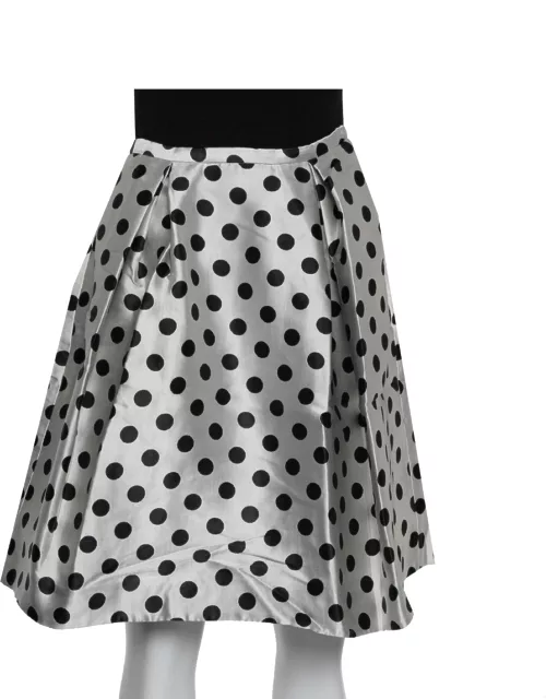 CH Carolina Herrera Monochrome Polka Dot Satin Box Pleated Short Skirt