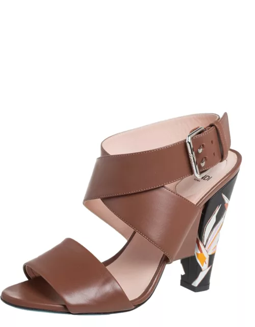 Fendi Brown Leather Ankle Strap Sandal