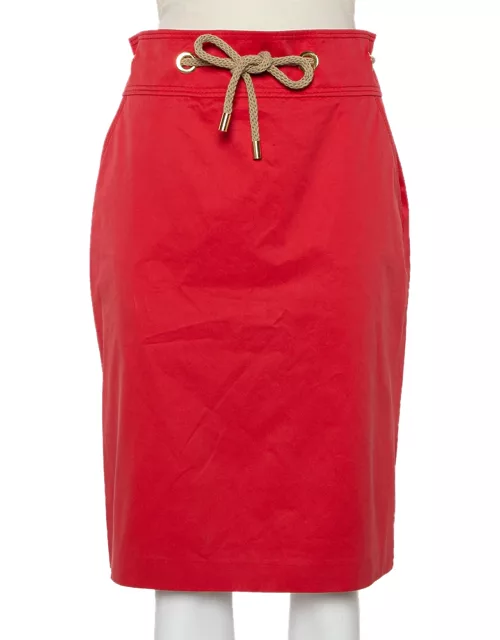 CH Carolina Herrera Vintage Red Cotton Waist Tie Detail Knee Length Skirt