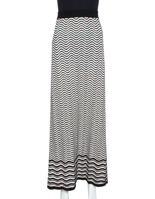 M Missoni Monochrome Wave Patterned Knit Maxi Skirt