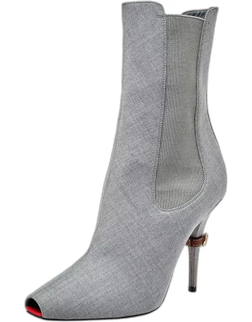 Burberry Grey Canvas And Elastic Fabric Peep Toe Kenzie Ankle Boot