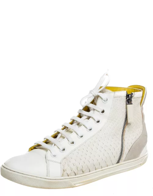 Louis Vuitton White/Grey Python And Suede Zip Up High Top Sneaker