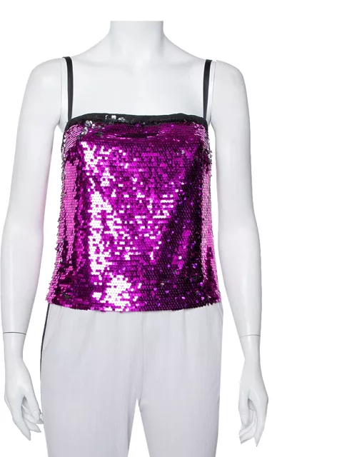 Dolce & Gabbana Fuschia Pink Sequin Paillette Embellished Camisole Top