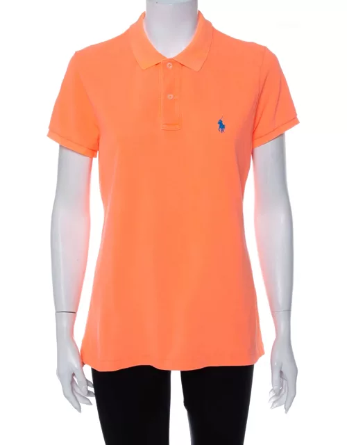 Ralph Lauren Neon Orange Cotton Pique Skinny Polo T-Shirt