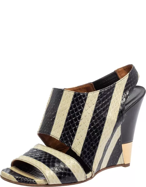 Chloe Cream/Black Striped Python Ayers Wedge Slingback Sandals