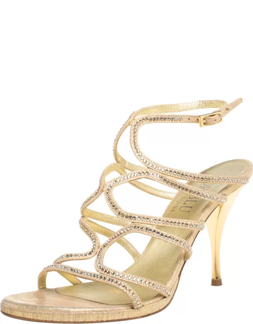 Loriblu Gold Suede Crystal Embellished Strappy Sandal