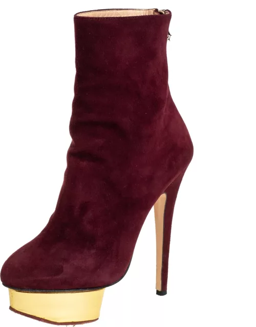 Charlotte Olympia Burgundy Suede Ankle Boot