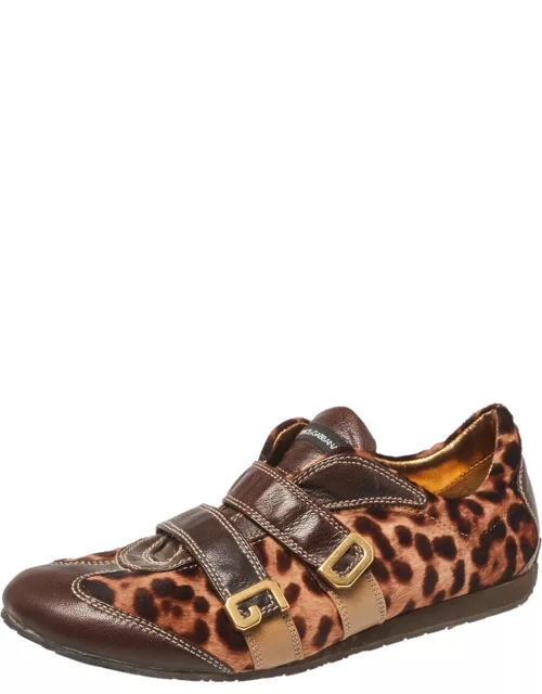 Dolce & Gabbana Brown Calf Hair And Leather Strappy Sneaker