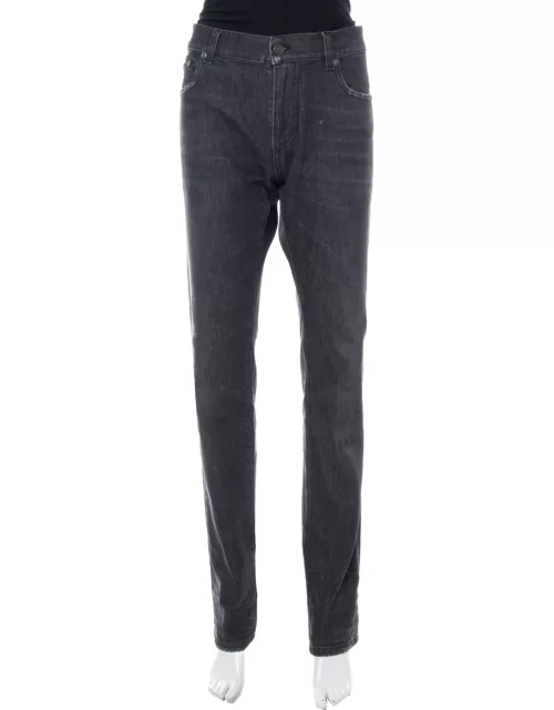 Dolce & Gabbana Black Denim Distressed Straight Leg Jeans