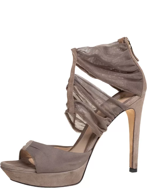 Fendi Grey Lace and Suede Platform Sandal