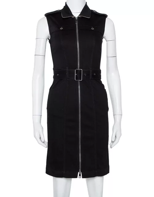 Burberry Brit Black Denim Belted Zipper Front Short Dress