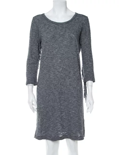 Zadig & Voltaire Grey Wool Winter Fringes Mini Dress