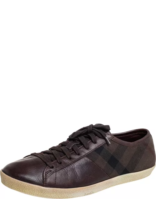 Burberry Brown House Check Canvas And Leather Lace Up Low Top Sneaker