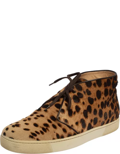 Christian Louboutin Brown Leopard Print Calf Hair Lace Up Sneaker