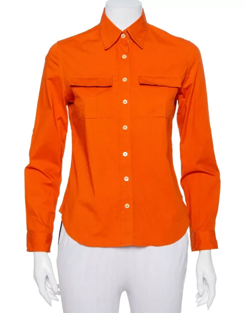 Burberry Orange Cotton Pocket Detail Button Front Shirt