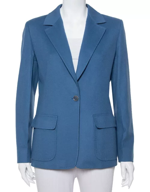 Max Mara Teal Blue Wool Button Front Blazer