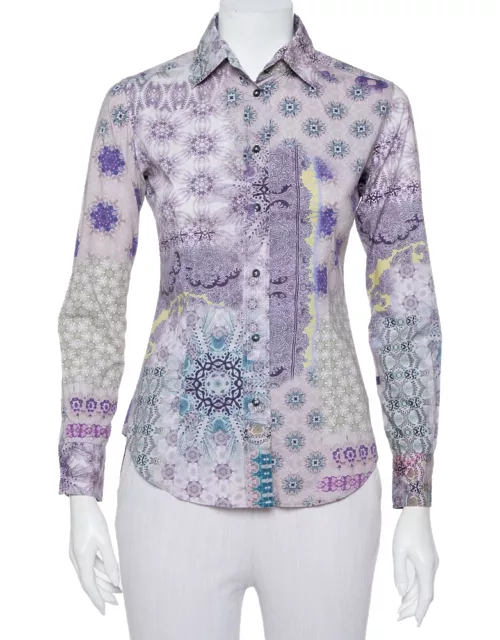 Etro Purple Printed Cotton Button Front Fitted Shirt