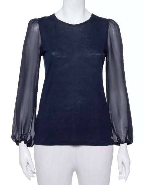 CH Carolina Herrera Navy Blue Wool & Silk Top