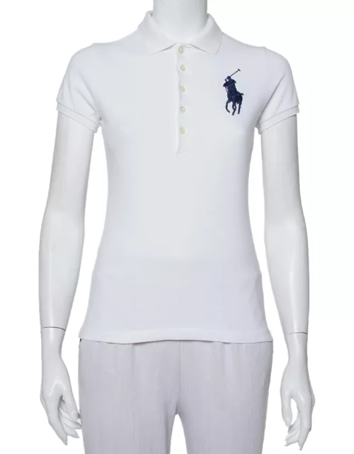 Ralph Lauren White Cotton Pique Skinny Polo T-Shirt