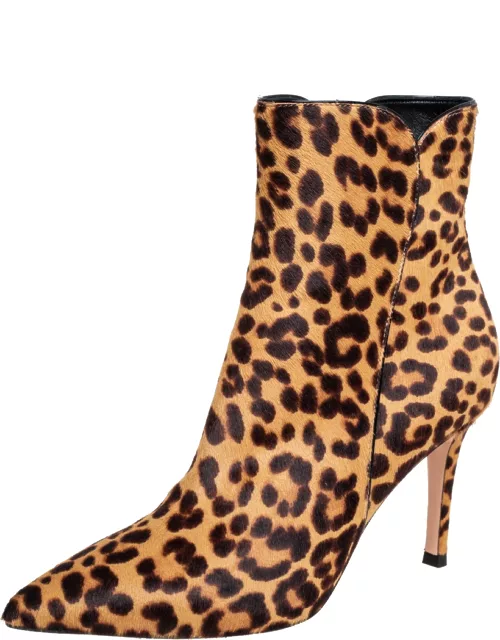Gianvito Rossi Brown/Beige Leopard Print Calf Hair Ankle Boot
