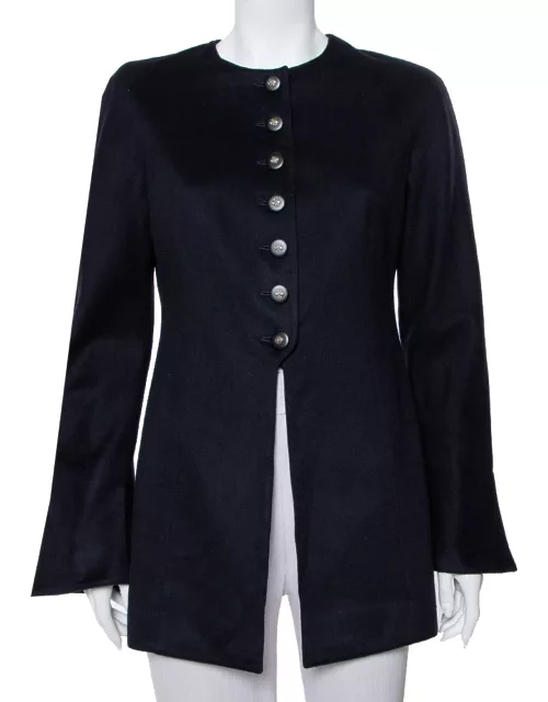 Valentino Boutique Midnight Blue Cashmere Button Front Collarless Vintage Jacket