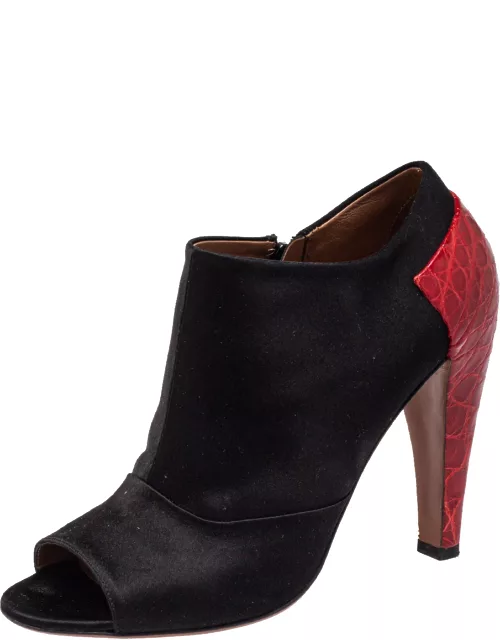 Alaia Black/Red Satin And Croc Embossed Leather Ankle Boot