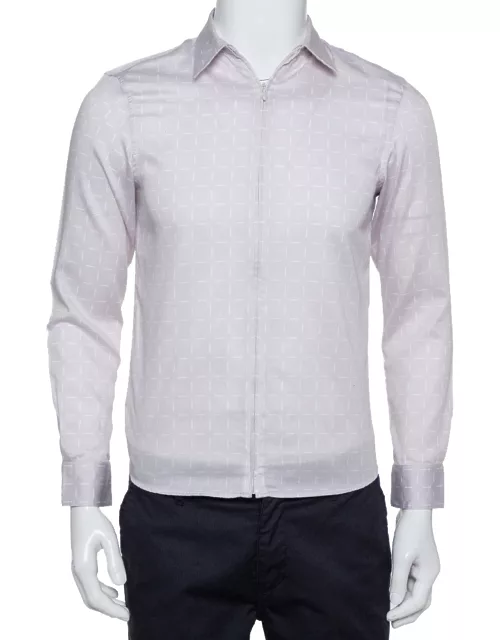 Emporio Armani Beige Printed Cotton Zipper Front Shirt