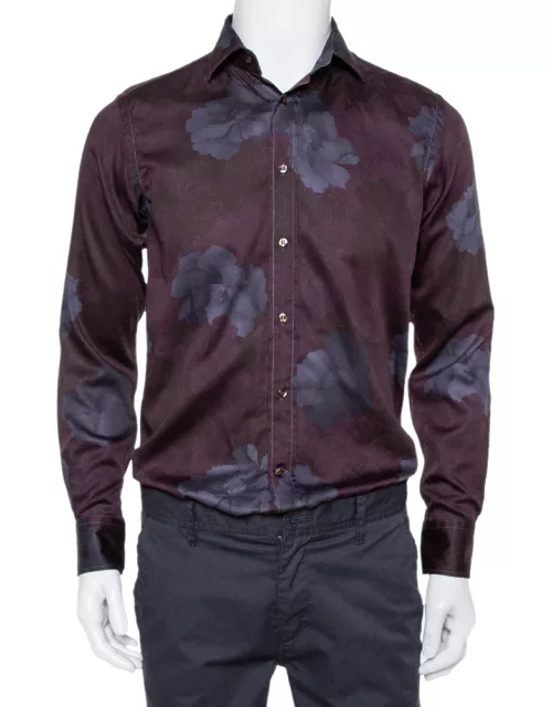 Etro Burgundy Printed Cotton Button Front Shirt